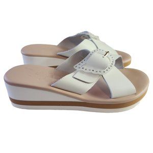 Ancient Greek Sandals Thais Rainbow Crystal White Wedge Crystal Wing Buckle